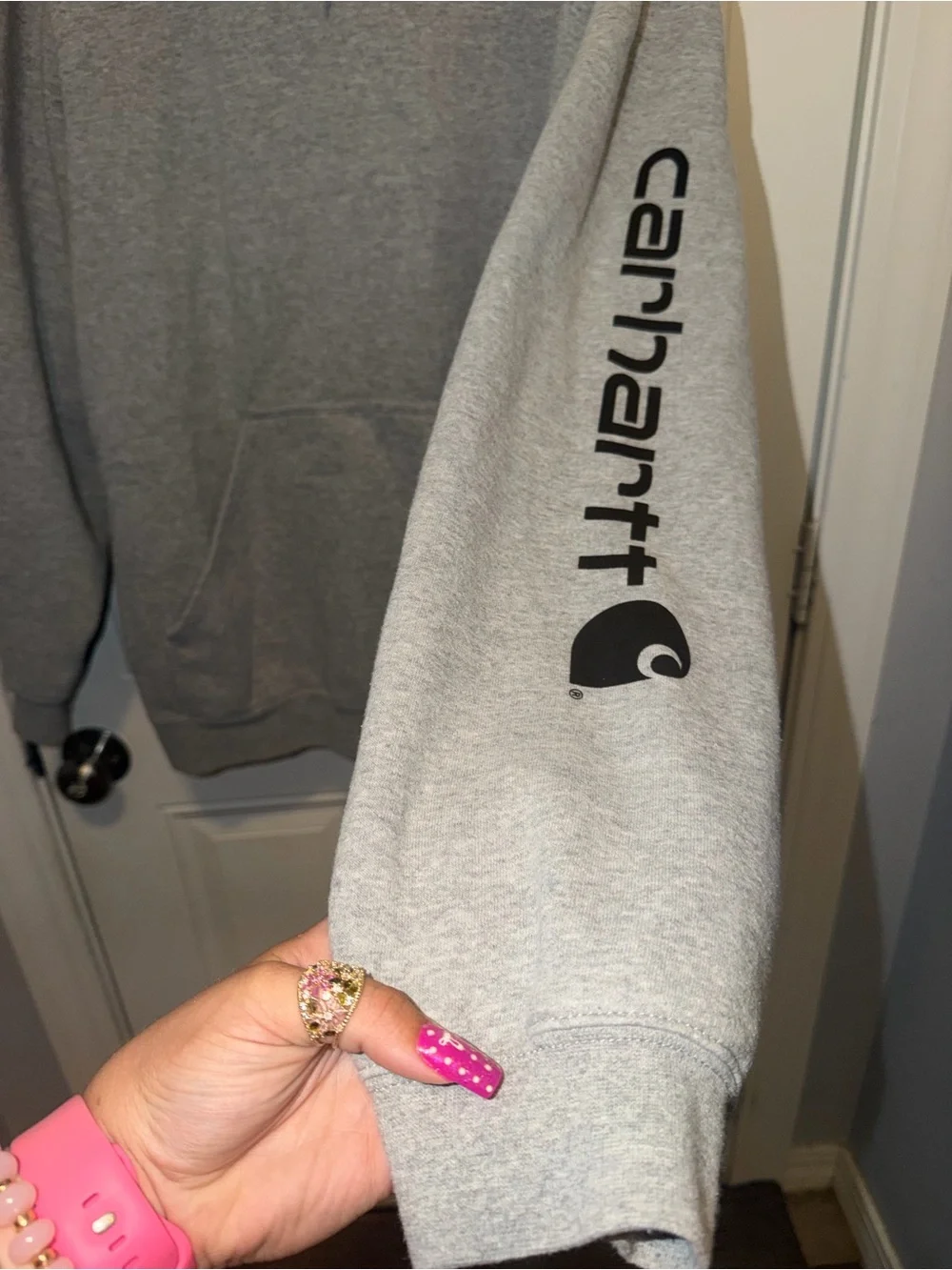 Carhartt Men's Gray Logo Sleeve Hoodie